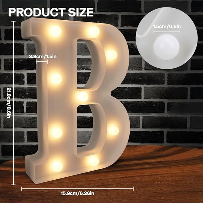 Marquee Light up Letters - 26 Alphabet Battery Powered LED Lights, Night Light White Plastic for Engagement Party Wedding Baby Shower Birthday, Lighted Marquee Sign (Letter B)