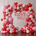 Valentines Day Balloons Garland Arch Kit - Red Heart and I LOVE YOU Foil Balloon with Different Size Red Pink White Balloons for Valentine's Day Galentine's Day Anniversary Party Decorations