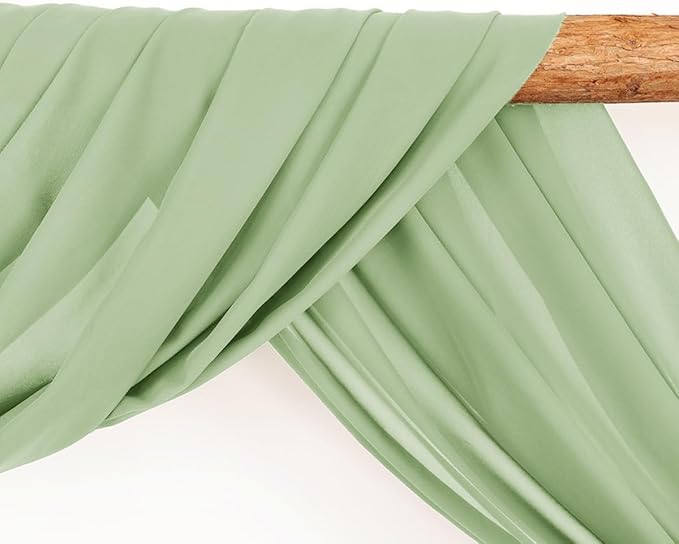Wedding Arch Draping Fabric 30'' x 18FT Sheer Chiffon Arch Drape Backdrop 2 Panel Sage Green Drapes for Easter Bridal Shower Photo Booth Church Decor Birthday Party Outdoor Decoration