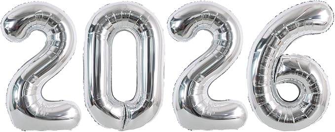 TONIFUL 2026 Silver Foil Number Balloons 16 Inch Silver Number Banner 2026 Graduation Aluminum Foil Mylar Balloons for New Year Eve Christmas Anniversary Party Supplies
