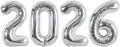 TONIFUL 2026 Silver Foil Number Balloons 16 Inch Silver Number Banner 2026 Graduation Aluminum Foil Mylar Balloons for New Year Eve Christmas Anniversary Party Supplies