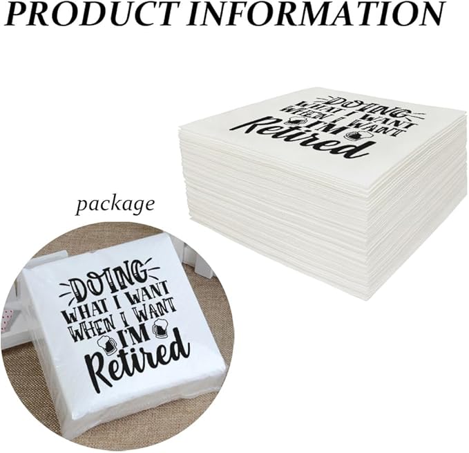 Retirement Cocktail Napkins Party Napkins Beverage Napkins Bar Napkins Disposable Paper Novelty Humorous Gag Gift 100Pcs 4.5 x 4.5 6-ply (Doing What I Want When I Want I'm Retired)