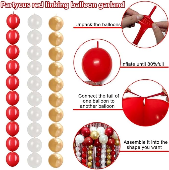 Red White Gold Balloon Arch Double Stuffed Burgundy Pearl White Sand Gold Balloon Garland Kit Red Linking Balloons Fringe Curtain for Bridal Shower Wedding Birthday Mother's Day Engagement Party Decor