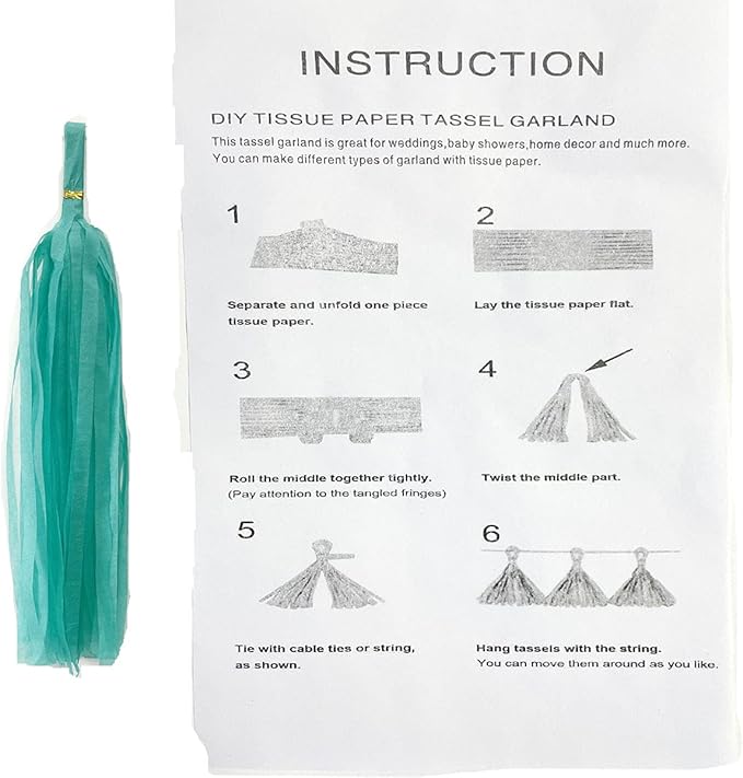 Tissue Paper Tassels Garland Banner Table Decor Party Banner Wedding Birthday Baby Shower Nursery Party Decorations Supplies (20, Teal)