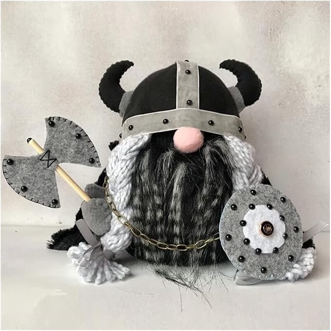Halloween Special - Viking Warrior Gnome Doll, Fall Farmhouse Gnome Plush Decor Indoor, Nordic Gnomes Decorations for Home, Handcrafed Cute Scandinavian Style Gnomes for Kitchen Table Ornaments (D)