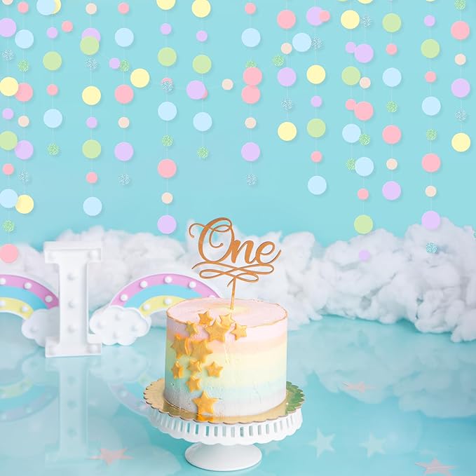 Outus 10 Pieces Colorful Dots Paper Garland Easter Decor Round Glitter Hanging Confetti Streamers Backdrop for Spring Birthday Classroom Halloween Trunk or Treat Car Decoration (Pastel)