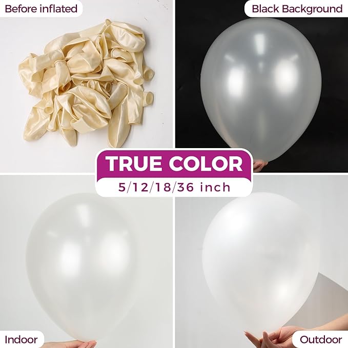 Bezente Pearl White Giant Balloons 36 Inch - 8 Pack Jumbo Ivory Balloons Large Round Pearlescent White Latex Balloons for Christmas Anniversary Wedding Baby Shower Birthday Party Decorations