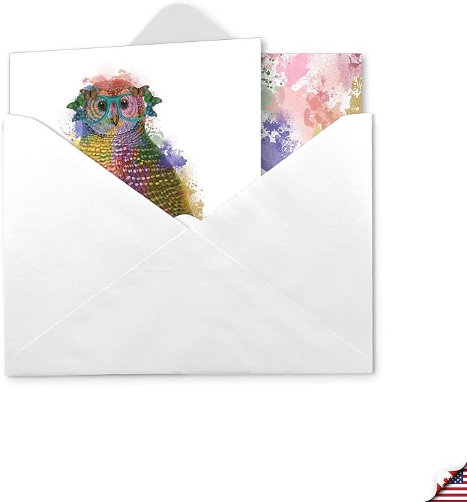 The Best Card Company - 1 Happy Birthday Card with Envelope - Adorable Colorful Animals, Fun Whimsical Notecard - Funky Rainbow Wildlife - Owl from Us CQ4948BBDG-US