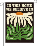 In This House We Believe Yard Flag Sign for Outside Yard DEI Supporter Resist Hate Double Sided Garden Flags 12 x18 inches