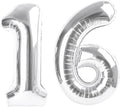 16 Number Balloons, Silver Balloons for Woman Man 16th Birthday Party Decoration, 40 Inch Foil Number 16 Ballon for 16, 61 Anniversary, Bridal Shower, Graduation, Wedding, New Year, Valentine's Day