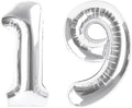 Numbers 40Inch Balloons, Silver Number 19 Balloons Birthday Decoration for Men & Women, Foil Silver Party Decorations for Birthday Wedding Engagement Memroial Day's