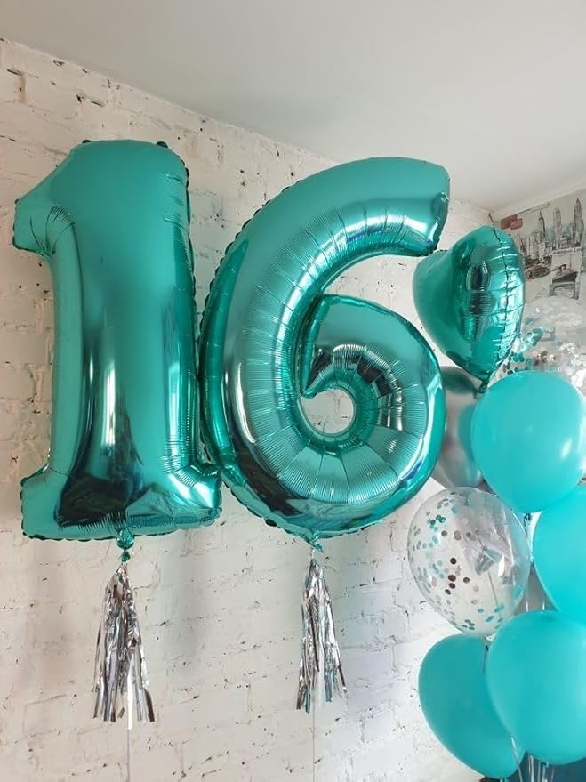 1 Balloon Number, 40 Inch Blue-Green Balloons for Birthday Party Decoration, Foil Number Ballon for 1, 10, 11, 12, 13, 21, 100 Celebration, Boy and Girl Birthday, Baby Shower, Anniversary Decor