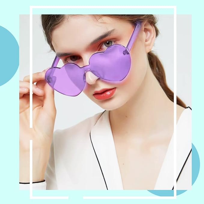 YQVIE 20 Pack Heart Shaped Sunglasses One Piece Candy Color Rimless Glasses for Women Bachelorette Party Supplies