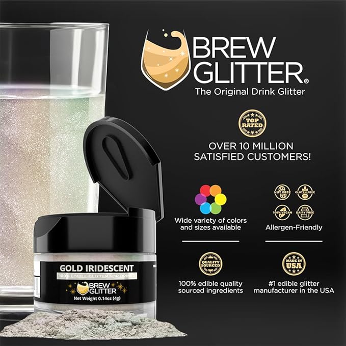 Brew Glitter Edible Glitter for Drinks, Cocktails, Beer, Garnish & Beverages (Iridescent Gold, 4 Grams)