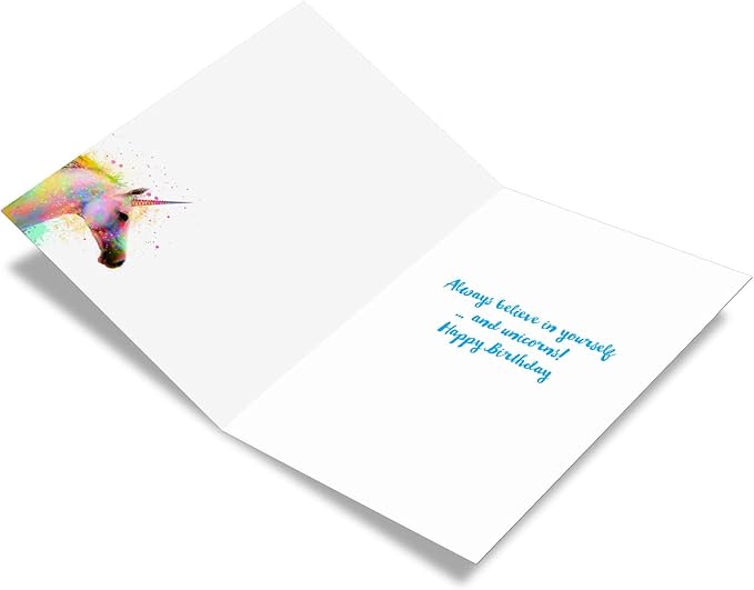The Best Card Company - 1 Happy Birthday Card with Envelope - Adorable Colorful Animals, Fun Notecard - Funky Rainbow Unicorns C6748DBDG