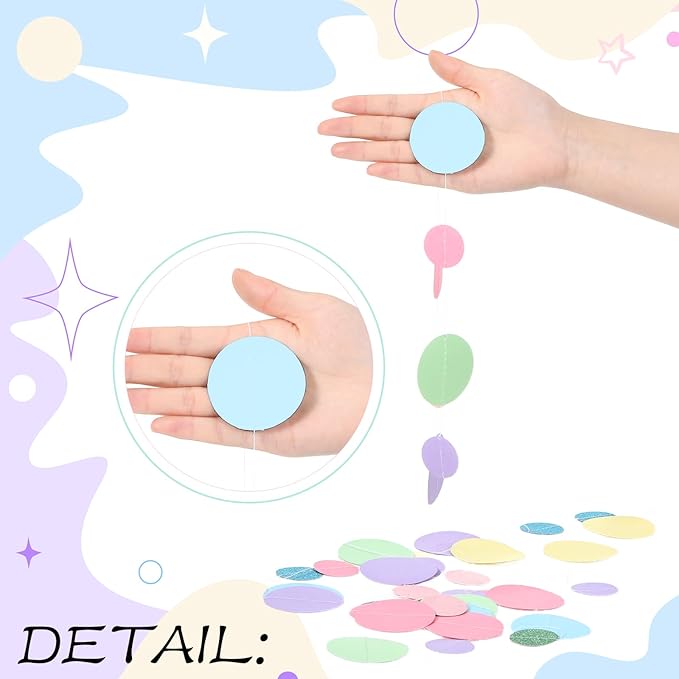 Outus 10 Pieces Colorful Dots Paper Garland Easter Decor Round Glitter Hanging Confetti Streamers Backdrop for Spring Birthday Classroom Halloween Trunk or Treat Car Decoration (Pastel)