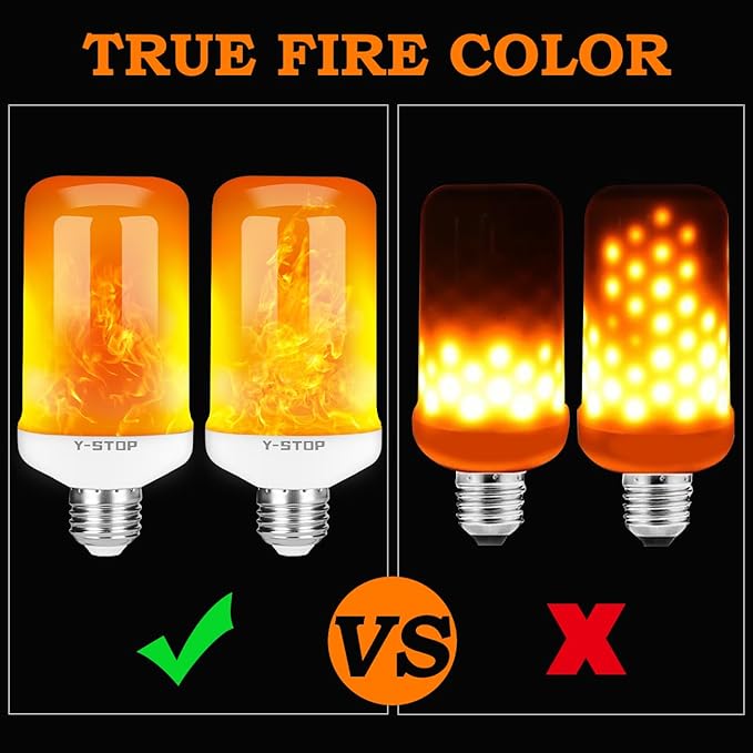 Y- STOP LED Flame Light Bulbs, Upgraded 4 Modes Fire Light Bulb with Upside Down Effect, E26 Base Flickering Light Bulb for Halloween Decorations, Christmas, Outdoor, Indoor, Home Decor, White, 2 Pack