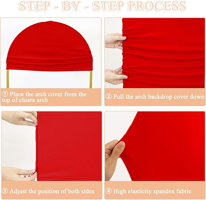 Set of 2 Wedding Arch Cover 7.2ft 6ft Red Chiara Backdrop Cover Spandex Arched Backdrop Stand Covers Balloon Arches Covers Stretchy Backdrops for Baby Shower Birthday Party Decor