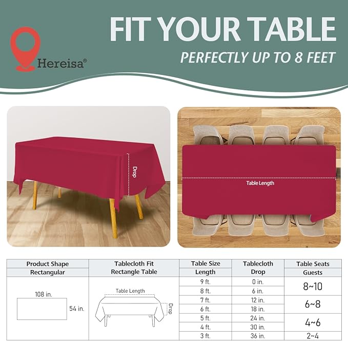 Disposable Plastic Tablecloth 54x108 Inch Rectangle - Red, 4 Pack Waterproof & Tear-Resistant Party Table Cover for Dining, Picnic, Crafts, Holiday Decor