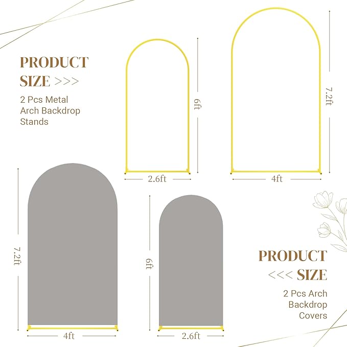 Metal Arch Backdrop Stand and Cover Set, 7.2FT, 6FT Party Backdrop, Easy to Assemble, Backdrop Stand for Parties, Birthday, Baby Shower