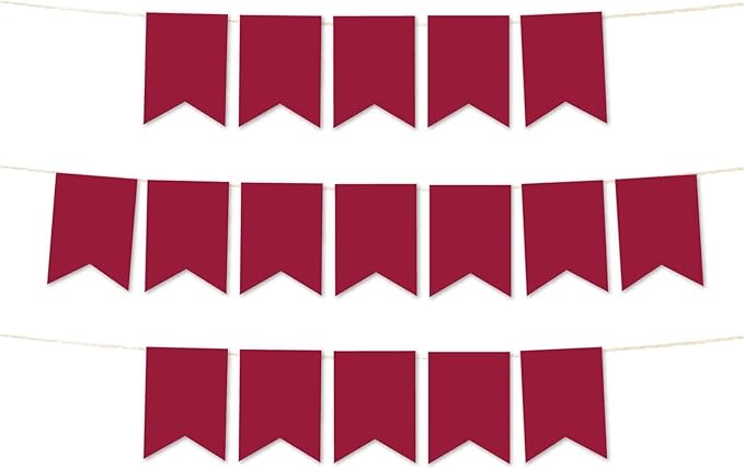 Andaz Press Hanging Pennant Banner with String, Burgundy Maroon, 1-Set, 24 Pennants, Approx. 12-Feet Long
