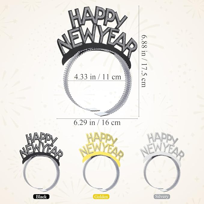 minkissy 12pcs Happy New Year Headband Tiara, Aluminum Foil Party Headbands New Years Eve Party Supplies for Christmas Holiday