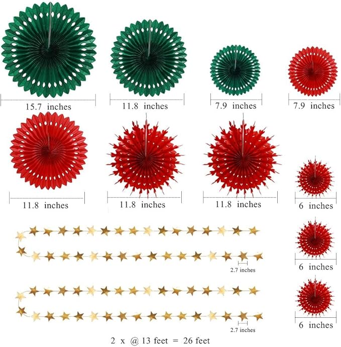 Decor365 Ugly Sweater Christmas Party Decorations Red Green Gold Star Garlands Christmas Hanging Fans Xmas Banner Home Classroom Office Decoration Holiday Phogobooth Backdrop Decor