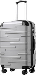 Coolife Hardside Checked Luggage with TSA Lock, Spinner Wheels, Telescopic Handle, Lightweight Suitcase (Silver, M(24in))