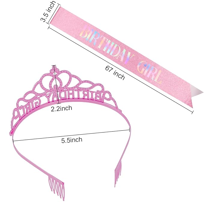 Chanaco Birthday Crown for Women, Birthday Sash and Crowns for Girls, Glitter Tiara and Sashes Kit, Rhinestone Hair Accessories “BIRTHDAY GIRL” Sash for Party Favors