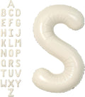SUWEN 40 Inch Cream Large S Letter Balloons Big Foil Helium Letter Balloons A-Z Jumbo Mylar Happy Birthday Party Decorations for Girl Anniversary Party Supplies