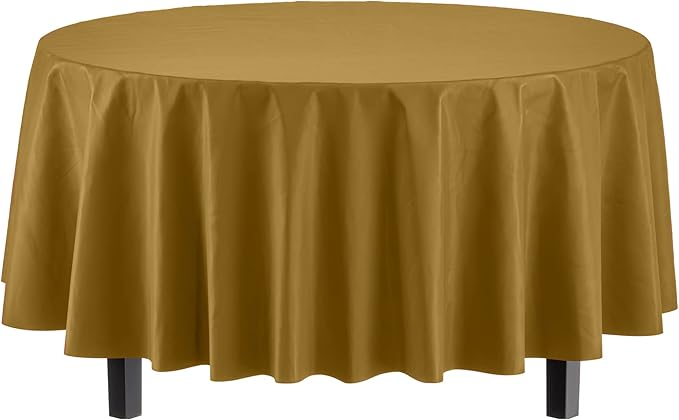 Exquisite Party Solids 6-Pack Premium Plastic Tablecloth 84in. Round Plastic Table Cover - Gold
