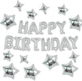 TONIFUL 35PCS Silver Happy Birthday Decorations 16 Inch Happy Birthday Balloon Banner with Star Balloons Mylar Foil Birthday Party Decorations Supplies for Men Women Adults Girls Boys Kids