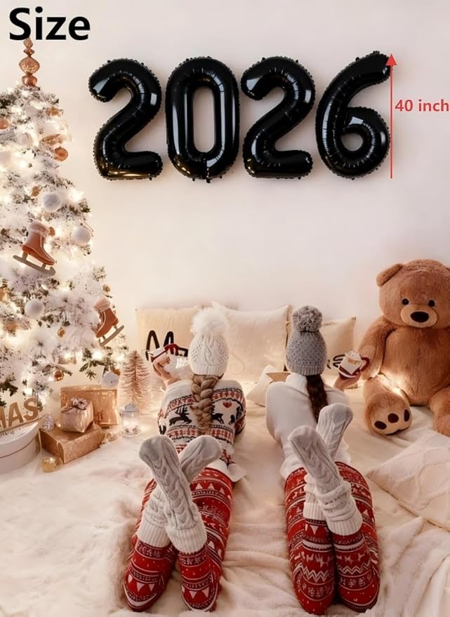 Black Number Balloons Party Decorations for 2026, 40 Inch Happy New Years Decorations 2026, Black Large 2026 Numbers for Graduation