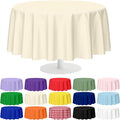 Mulbozy 12 Pack Ivory Round Tablecloth, 84 Inches Plastic Table Cover, Premium Disposable Round Party Tablecloth for Restaurant Dinners, Wedding, Grad Party, Baby Shower, Outdoor Camping
