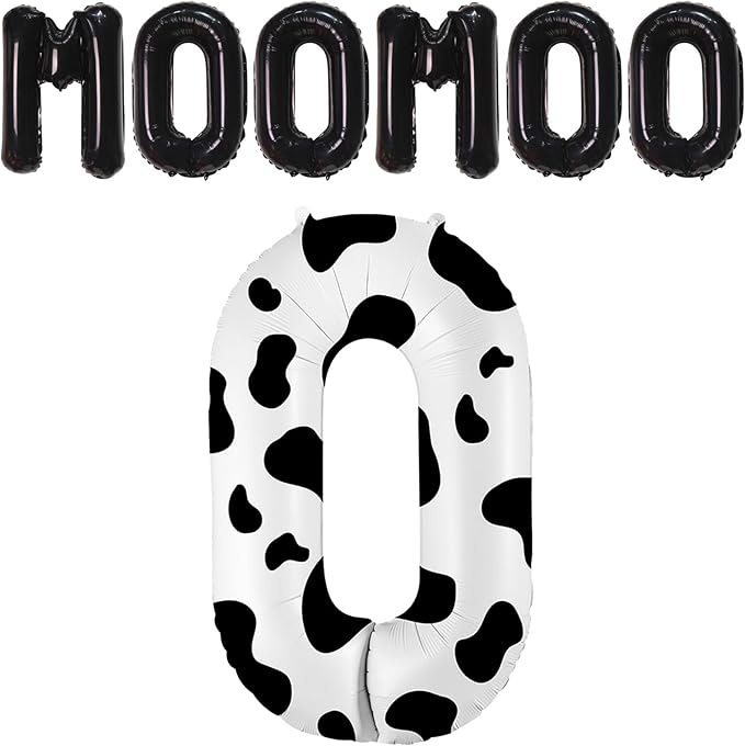 40 Inch Cow Print Balloon, Number 0 Balloons for 10th Birthday Decoration, Large Cow Number Balloons for Western Party & Baby Shower Animal Theme Party Decor
