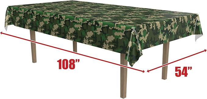 Beistle Camouflage Plastic Tablecover, Rectangular Camo Tablecloth for Military-Themed Birthdays, Camping Parties, Hunting Events, and Outdoor Celebration Decorations, 54” x 108”
