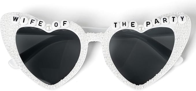 PANTIDE Bride To Be Sunglasses - Rhinestone Pearl Heart Shaped Sunglasses, Bachelorette Party Engagement Gift