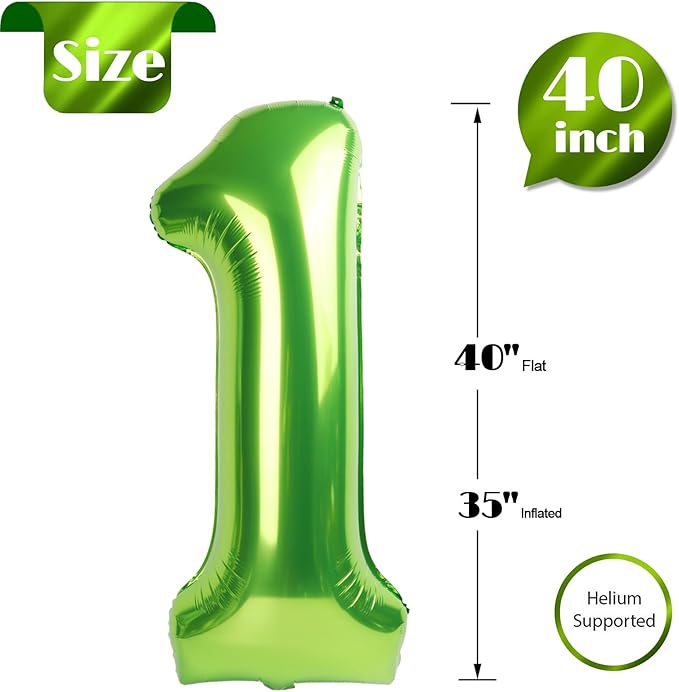 40 Inch Light Green 1 Balloon for First Birthday, 1st Number Balloons Birthday Decorations for Girl Kids Toddler Baby, One Giant Number 1 Balloon