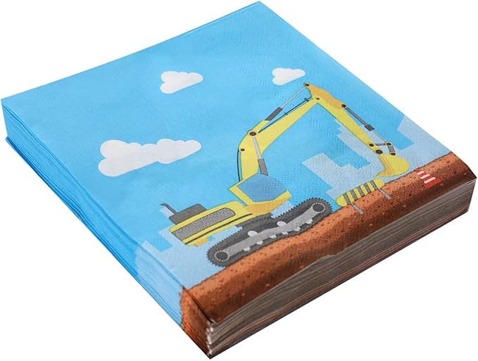 Construction Birthday Party Supplies Set 97 Pieces For Kids- Serves 24 Guest-Digger Truck Bulldozer Party Tableware Kit - Including Dump Truck Plates, Cups, Napkins