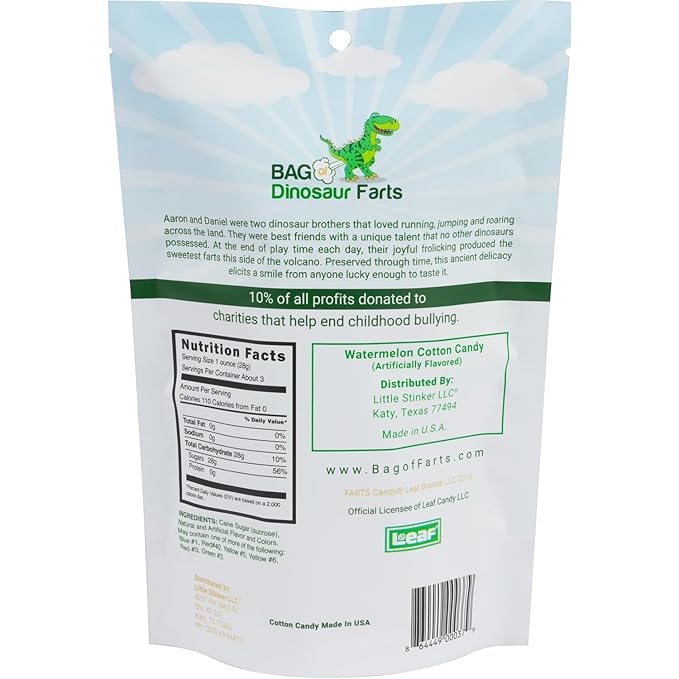 Bag Of Dinosaur Farts Watermelon Cotton Candy Funny for All Ages Unique Birthday for Friends, Mom, Dad, Girl, Boy Stocking Stuffer Funny Gag Gift Easter Basket, 3 ounces / 1 pack