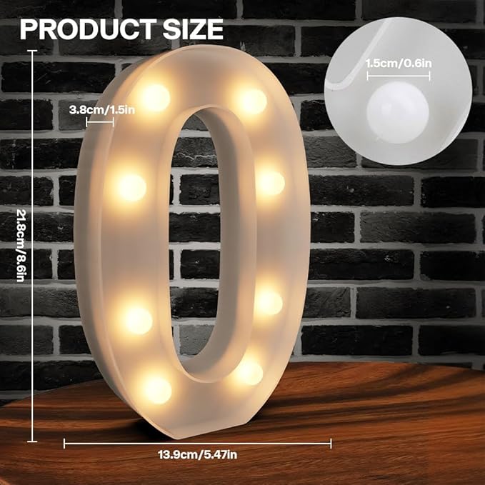 Marquee Numbers Light up Numbers, 0-9 Number Battery Powered LED Light, White Plastic Numbers Sign, Night Light Number Decor for Graduation Engagement Wedding Baby Shower Birthday (Number 0)