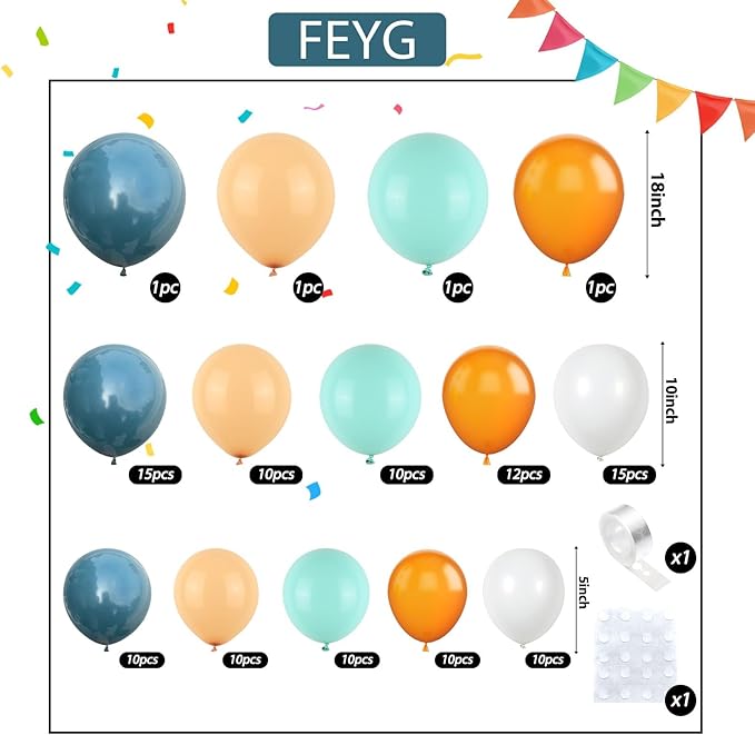 Blue and Orange Balloons Arch Kit, Orange Retro Sea Blue Teal Apricot White Balloon Garland Kit Latex Balloons for Women Men Boho Birthday Party Wedding Baby Bridal Shower Graduation Party Decorations