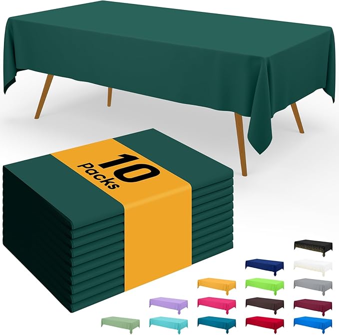 Smiry Disposable Table Cloth - 10 Pack, 54 x 108 Inch Waterproof Rectangle Tablecloths for Parties, Decorative Plastic Table Cover, Leakproof & Sturdy, Christmas Green