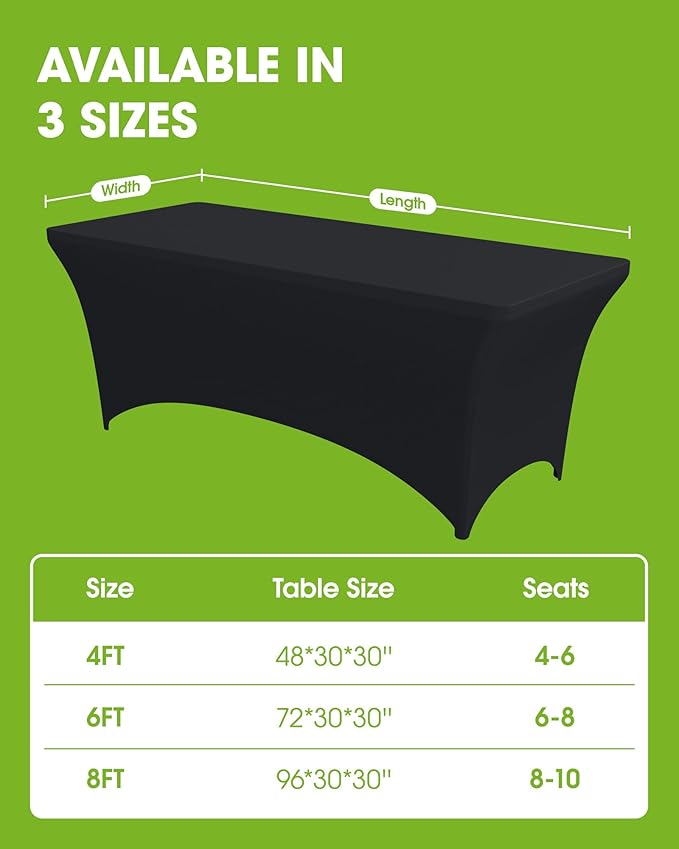 Pureegg Spandex Tablecloth 6ft - 4 Pack, Fitted and Tight Cloth for Rectangle Table, Wrinkle-Free and Stretch Table Cover for Party, Wedding, Banquet and Birthday, Black