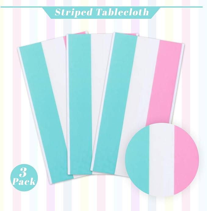 Kesfey 3 Packs Rainbow Striped Table Cloth 54 x 108 Inches Pastel Rainbow Party Table Covers Disposable Plastic Ice Cream Pastel Tablecloths Waterproof Rectangle Birthday Tablecover for Baby Shower