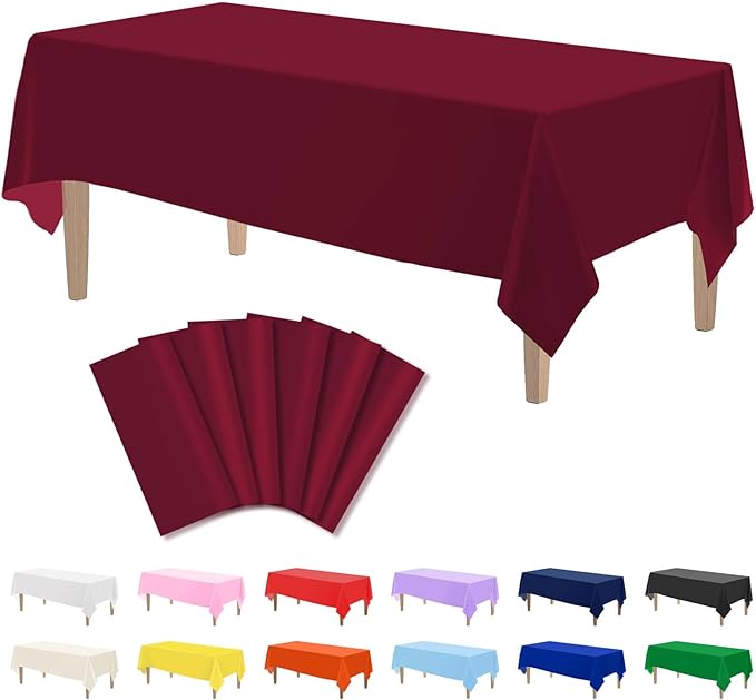 Kopokita 6PCS Burgundy Plastic Tablecloths 54 x 108 Inch, Disposable Table Cloths Rectangle Party Table Covers