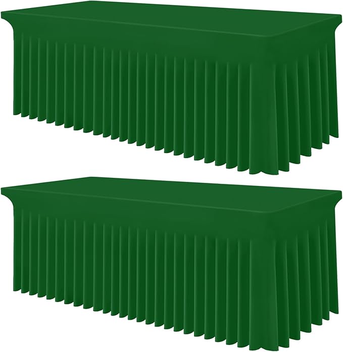 Smiry Spandex Tablecloth 2 Pack, Elastic Fitted Stretch Tablecloth for 8FT Rectangle Tables, Waterproof Washable Table Cover Skirt for Wedding, Banquet & Parties (Emerald Green, 96Lx30Wx30H Inch)