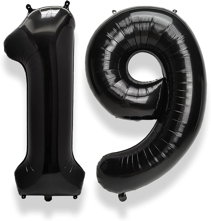 AULE 40 Inch Large 19 Number Balloons Black, Big Foil Number Balloons, Giant Helium Happy 19th Birthday Party Decorations for Boy and Girl, Huge Mylar Anniversary Party Supplies