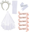 9 Pcs Bachelorette Accessories for Bride, Bachelorette Party Decorations, Bachelorette Party Veils for Bride, Includes Pearl Headband, Sash, Veil, Gloves, for Wedding, Bachelorette Party