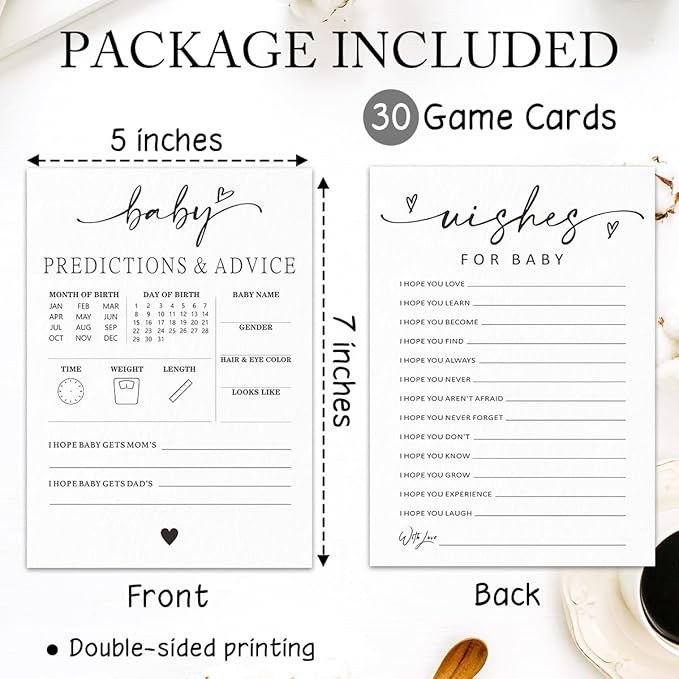 30 Pcs Baby Shower Game Cards - Predictions & Advice Wishes - Minimalism Baby Predictions Cards for Boys Girls, Babys Shower Decorations & Party Favor - A01